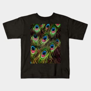 1980s bohemian turquoise purple teal green peacock feather Kids T-Shirt